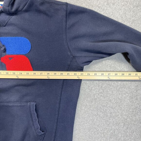 Russell Athletic Men’s Large Blue Hoodie Raised Logo Old Style Vintage Faded - Picture 8 of 12